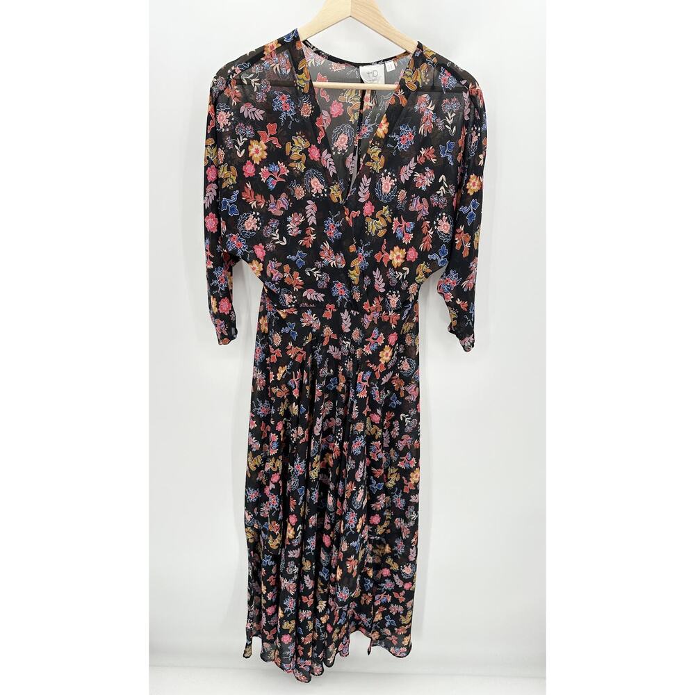 Anthropologie HD In Paris Varina Black Floral Sheer Maxi Dress Womens 4 OB483345